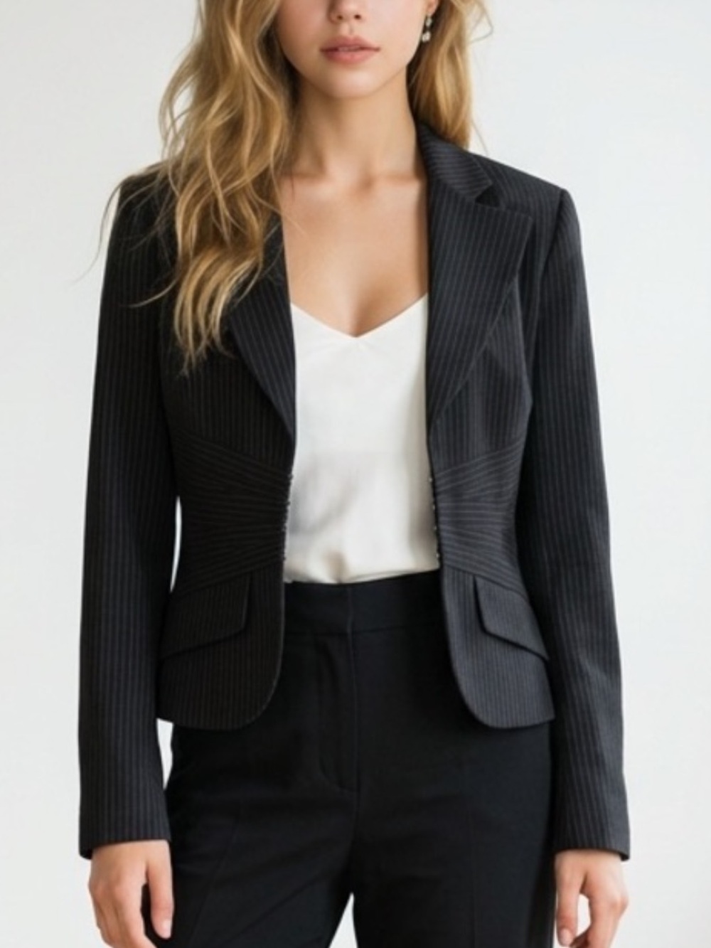 Y2K Early 2000s! Kenneth Cole Reaction Black Pinstripe Tailored Blazer Office